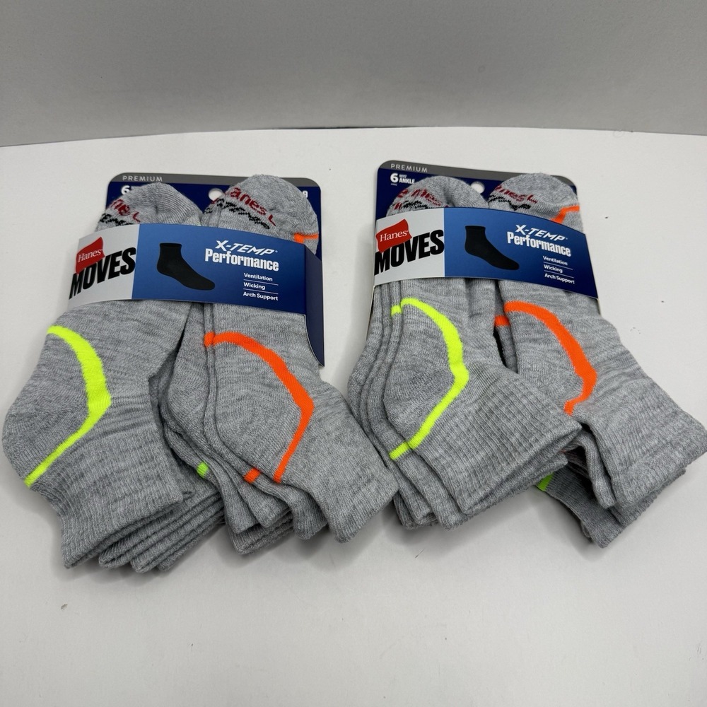 Hanes Moves X-Temp Boys Ankle Socks 12 Pairs Gray Shoe Size 3-9 New